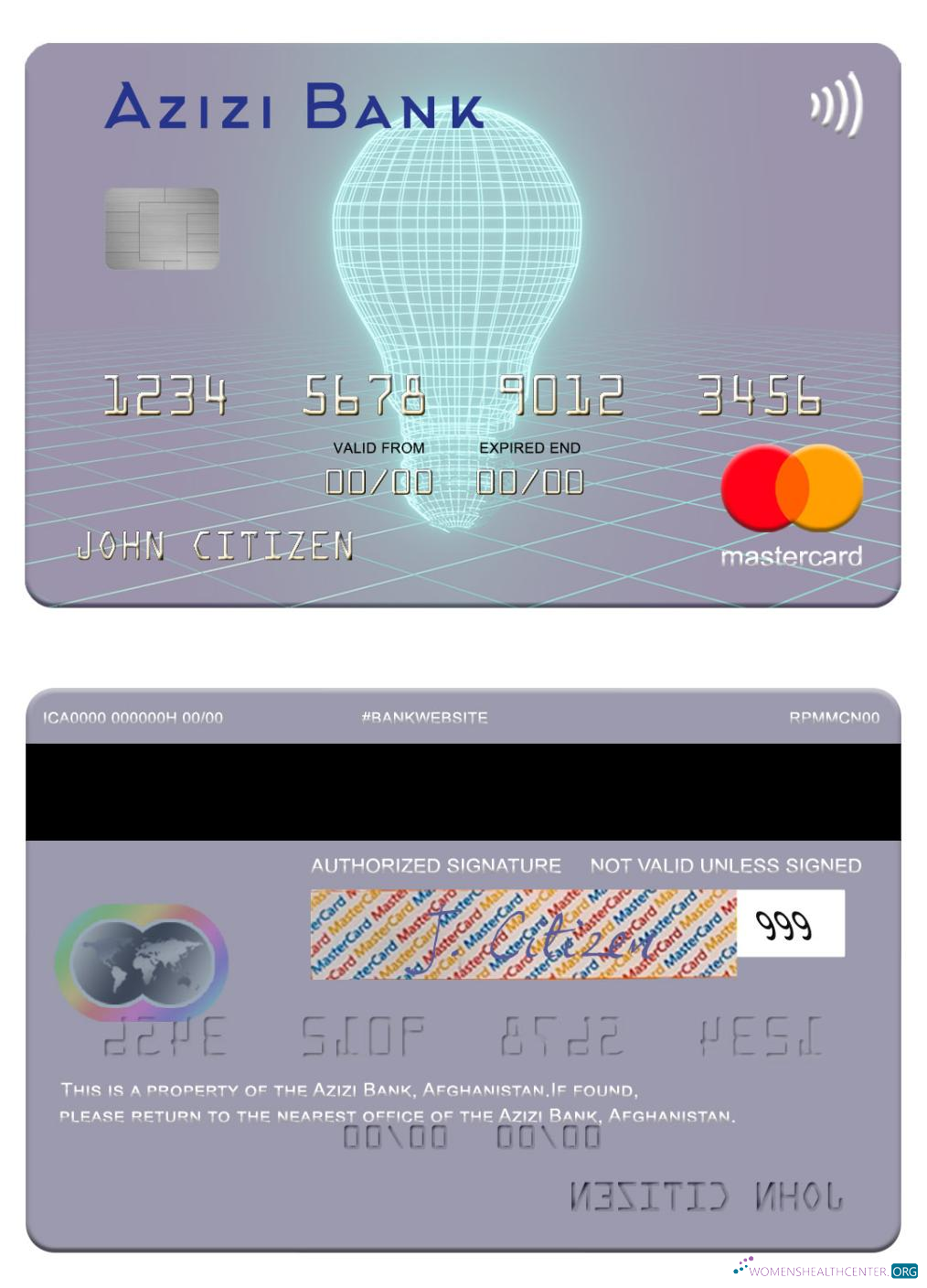 Download Afghanistan Azizi Bank mastercard Photoshop template